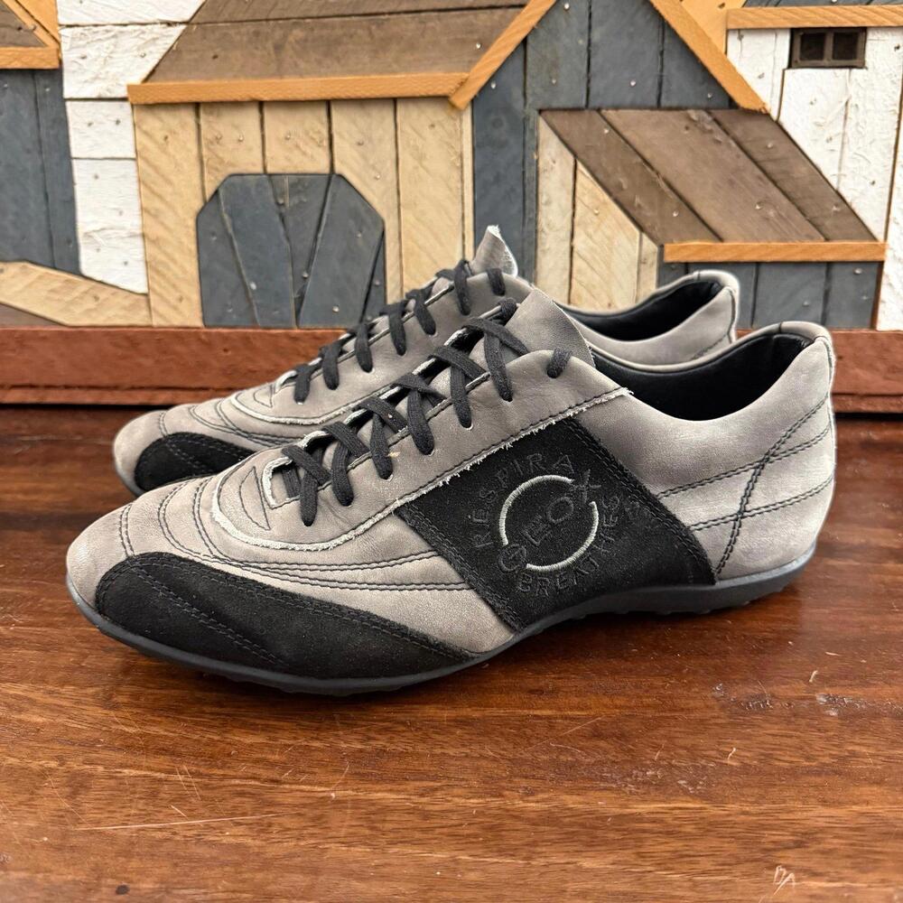 Geoxโ Respira Low Top Leather Sneakers Grey Black Men's 42.5